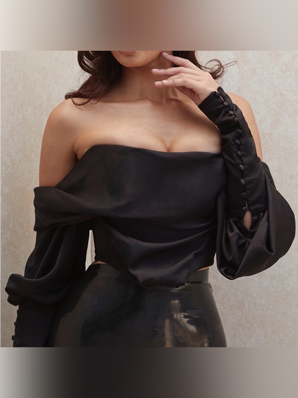 NWT House of CB Black Satin Off Shoulder Scarlett Corset, Size S